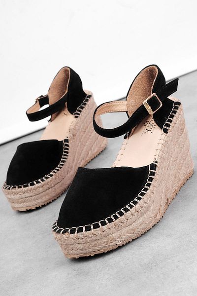 Lal Shoes & Bags Board Women's Genuine Leather Ankle Strap Wedge Heeled Sandals Shoes-S. Black