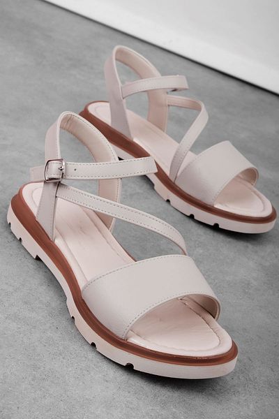 Lal Shoes & Bags Forvel Γυναικεία Σανδάλια Σταυρός και Μονό λουράκι με λεπτομέρειες-Κρέμα