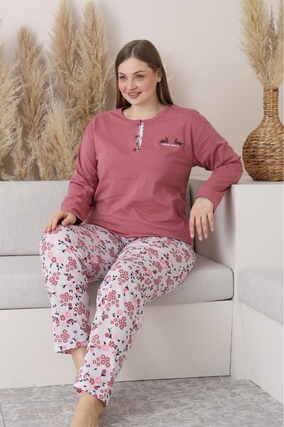 Farya Home X-Dreamy Plus Size Cotton Button-Down Collar Long Sleeve Combed Cotton Pajamas Set