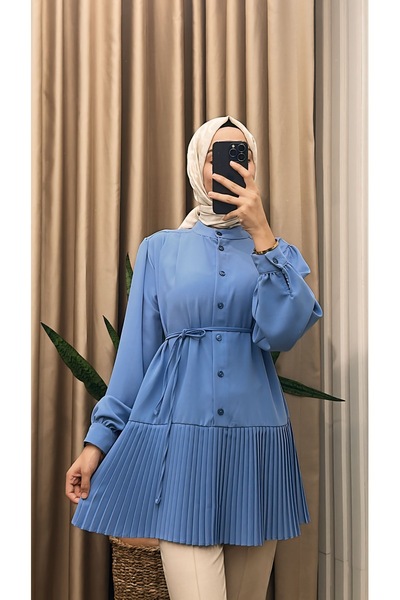 MERVE TESETTÜR Πλισέ τουνίκ με κουμπιά μπροστά