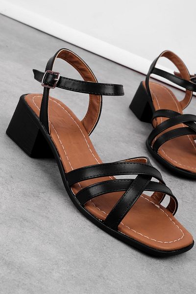 Lal Shoes & Bags Pantofi cu toc pentru femei Peony, 3 piese, cu bandă încrucișată, negri