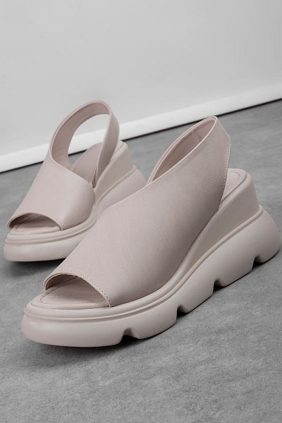 Lal Shoes & Bags Madia Γυναικεία Ψηλή Σόλα Karnıyarık Λεπτομερή Σανδάλια-Κρέμα