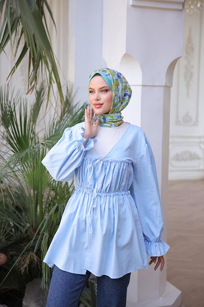 Nergis Neva Butik Elastic waist gathered kimono tunic