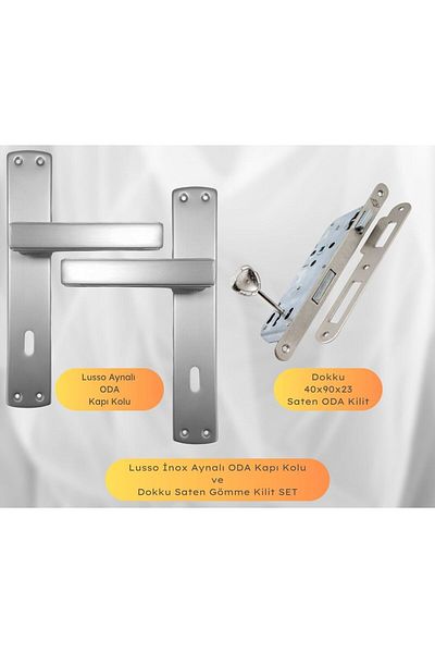 almital mobilya aksesuarları furniture accessories Lusso Inox Mirrored Room Door Handle and 40X23Mm Satin Room Mortise Lock Set