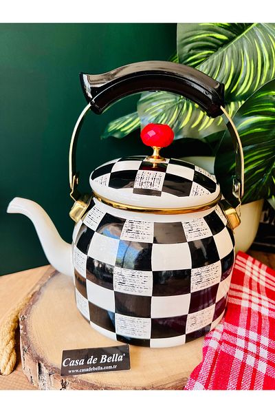 CASA DE BELLA Avangard Dama Pattern Enamel Single Teapot 2,5Lt-Casa De Bella