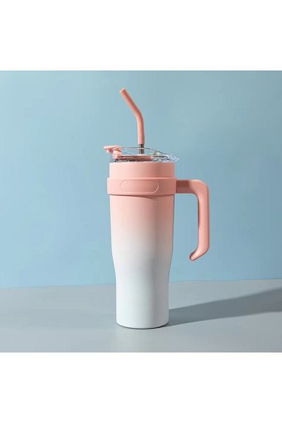 AMSZM Insulated Stainless Steel Tumbler, 1200ml Double-Wall Vacuum,Handle and Flip Straw, Travel Mug