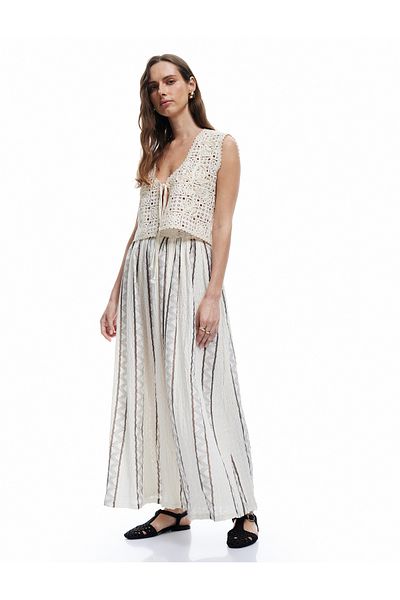 Koton Geometric Patterned A-Line Long Skirt with Ruched Waist