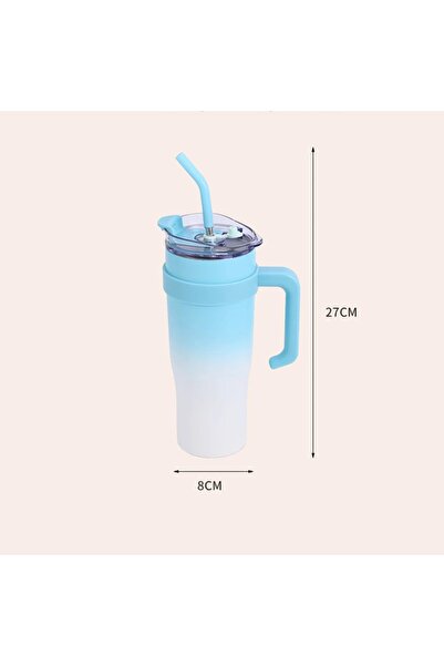 AMSZM Insulated Stainless Steel Tumbler, 1200ml Double-Wall Vacuum,Handle and Flip Straw, Travel Mug