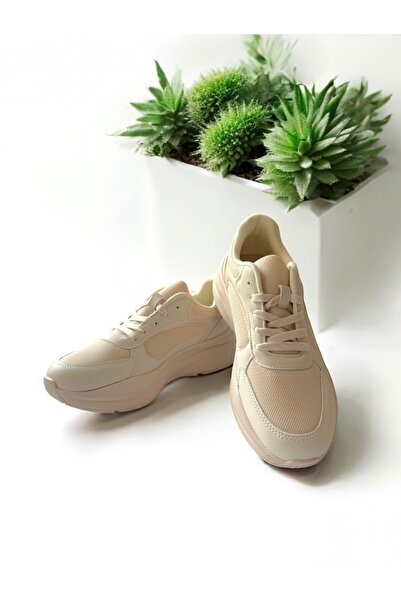 Trendova Premium Kalın Tabanlı Ortopedik Bej Kadın Günlük Spor Ayakkabı