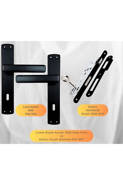 almital mobilya aksesuarları furniture accessories Lusso Black Mirrored Room Door Handle and 40X23Mm Black Room Mortise Lock Set