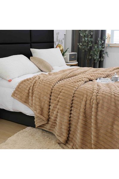 FIONNA.RO Cocolino Striped Blanket Medium Thickness - Light Brown