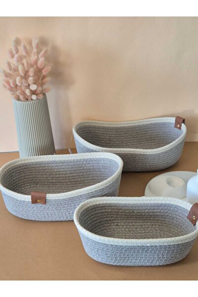 LEVA 3-Piece Jute Knitted Oval Basket Set, Multi-Purpose Organizer Large, Medium, Small Size Basket Set