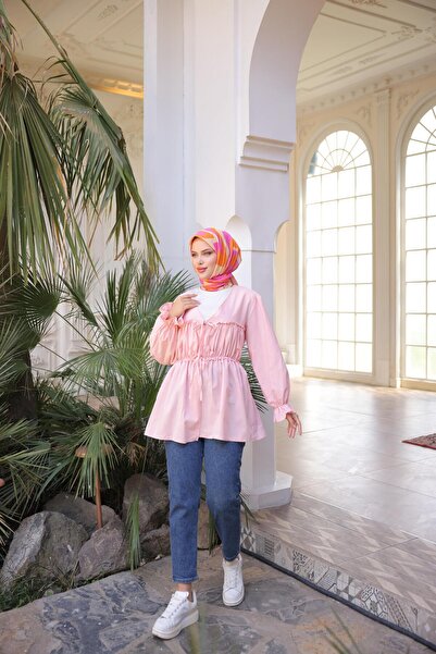 Nergis Neva Butik Elastic waist gathered kimono tunic