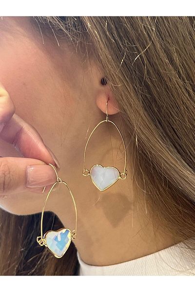 ZRA Vanilla Avenue White Heart Detailed Gold Yellow Detailed Hanging Casual Women's Earrings