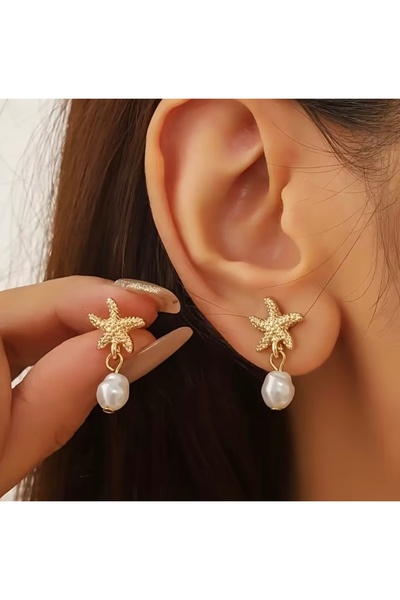 Asteria Jewelry Minimal İnci Küpe - Deniz Yıldızı Küpe