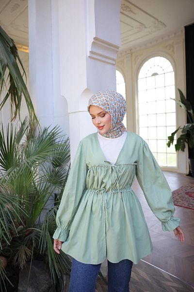Nergis Neva Butik Elastic waist gathered kimono tunic