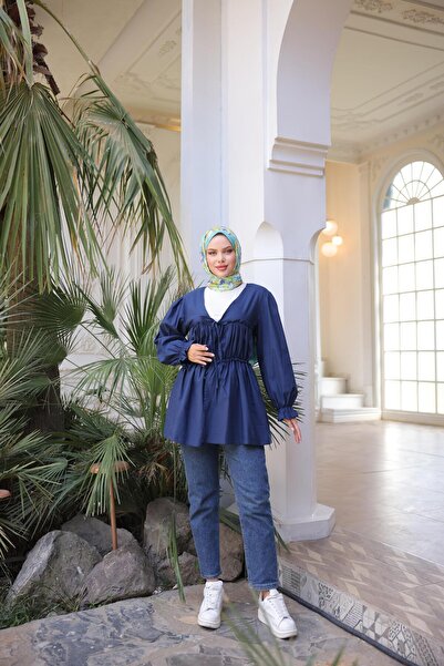 Nergis Neva Butik Elastic Kimono Tunic with Gathered Waist