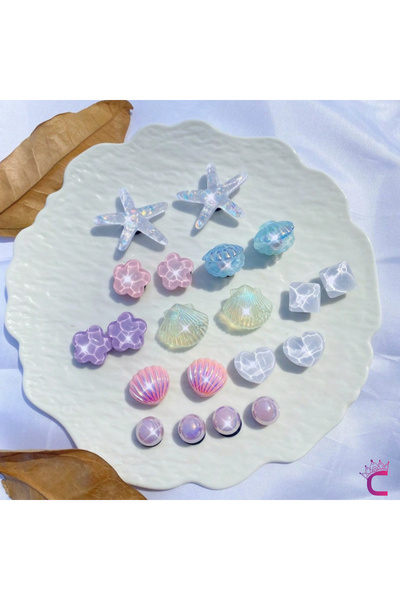 Cinderella 20'li Su Dalga Dokulu İnci İstiridye Taşlı Terlik Süsü Jibbitz - C...