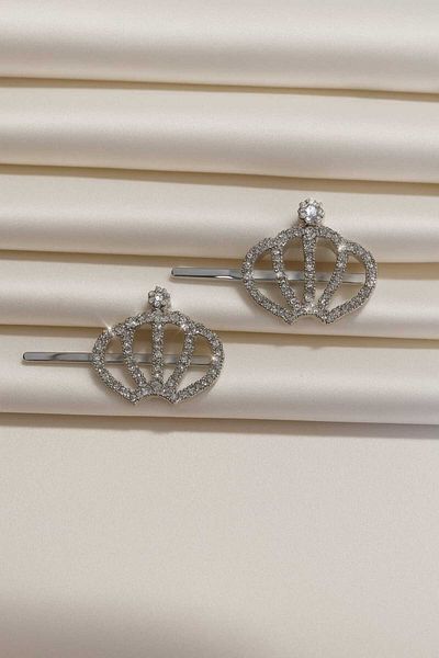 Furtek Aksesuar Women's Queen Crown with Stone Hair Clip Hairpin Hair Accessory