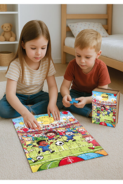 Natureplaydesign ⚽ Renkli Futbol Temalı Ahşap Puzzle – 70 Parça (32 x 42 cm) ...