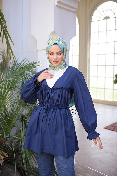 Nergis Neva Butik Elastic Kimono Tunic with Gathered Waist