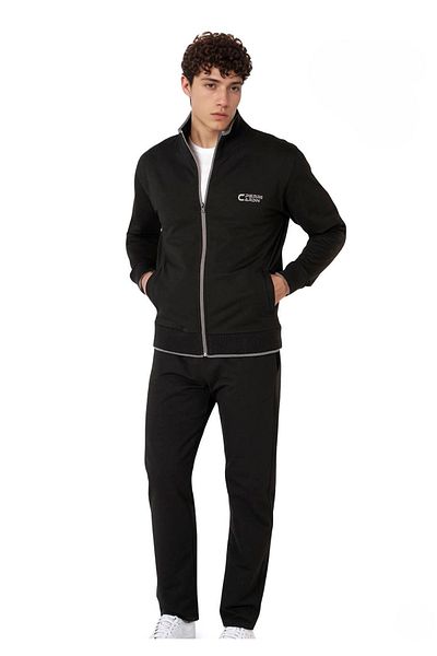 Pierre Cardin Cotton Seasonal Black 2 Thread Zipper Straight Leg Sweatpants Set Q8P2K3Rkc1