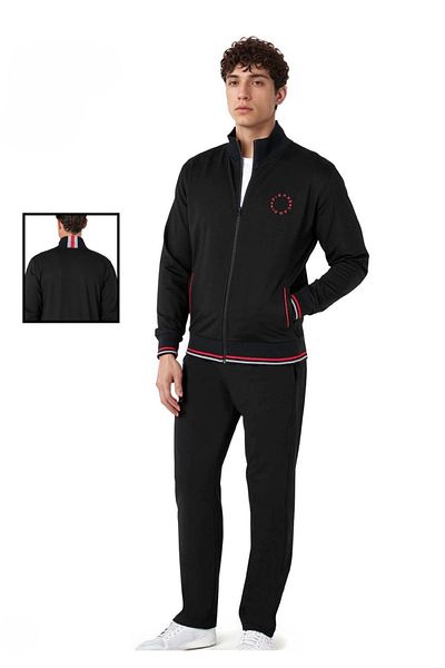 Pierre Cardin Cotton Seasonal Black 2 Thread Zippered Regular Leg Sweatpants Set Q8P2K3Rkc6
