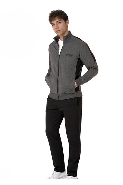 Pierre Cardin Cotton Seasonal Anthracite Gray 2 Thread Zipper Straight Leg Sweatpants Set Q8P2K4Rkc6