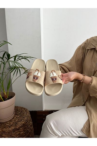 Behtah Kundura Non-Slip Sole Coffe Love Patterned Beach Pool Garden Cafeteria Daily Slippers