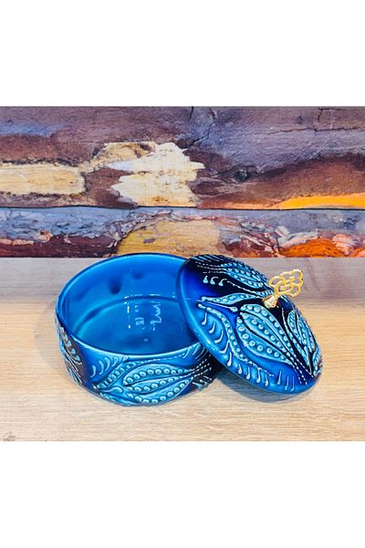 ATÖLYE SAİT Handmade Ceramic Blue Sugar Bowl with Lid |   Decorative and Stylish Design