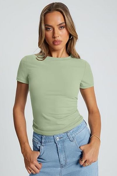 Thestiluxe Ποδηλατικός λαιμός Basic Ultra Soft Cotton Viscose Κοντό μανίκι Μαλακό κανονικό μέγεθος σώματος