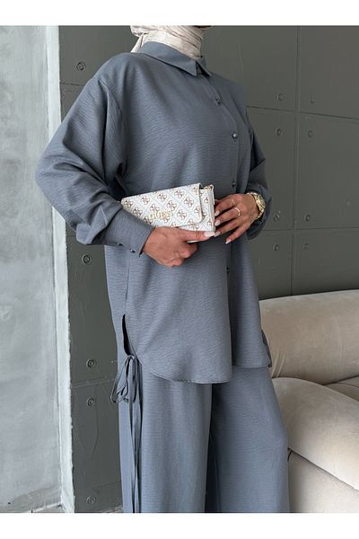 Aranlı tekstil Aerobin Fabric Rope Detail Basic Pants Tunic 2-Piece Set