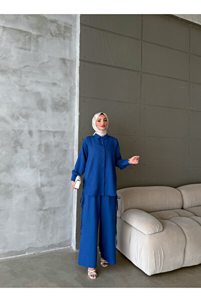 Aranlı tekstil Aerobin Fabric Rope Detail Basic Pants Tunic 2-Piece Set