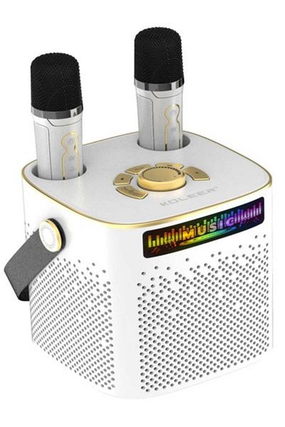 KOLEER Bluetooth Karaoke Speaker with 360° Surround Wireless Subwoofer and Dual Microphone White