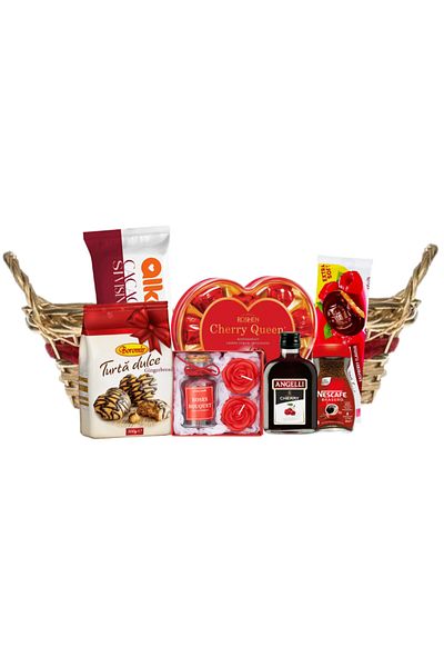 OEM Cos Cadou IMPERIAL cu Delicii Alese, Bomboane Cherry, Lichior Angelli, Biscuitii ROSHEN