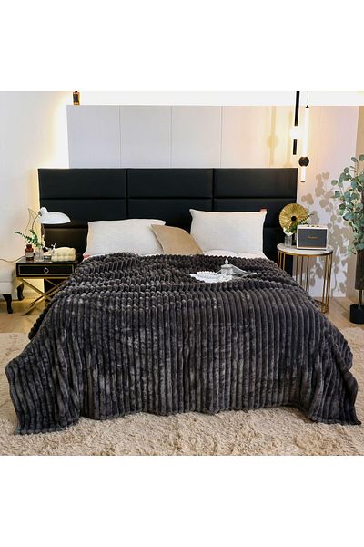FIONNA.RO Cocolino Blanket Medium Thickness Stripes 230x240cm - Anthracite Grey