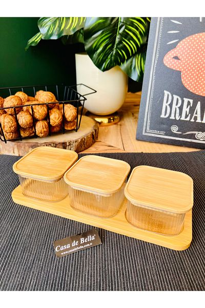 CASA DE BELLA 4 Pieces Bamboo Tray with Borosilicate Glass and Bamboo Lid Breakfast-Casa De Bella