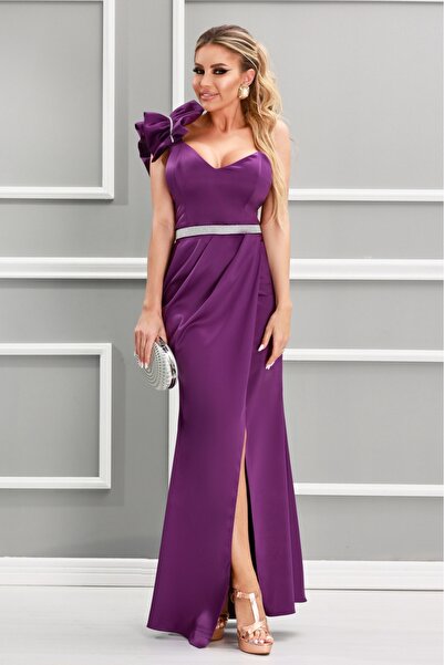 Atmosphere Fashion Rochie lungă din tafta violet