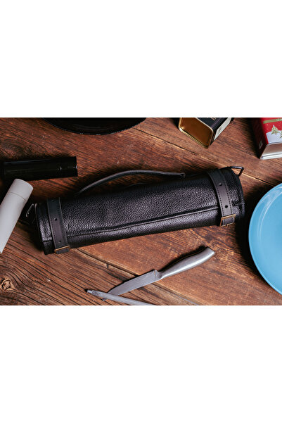 saraci leather craft Hakiki Deri Şef Bıçak Çantası 5 Slotlu
