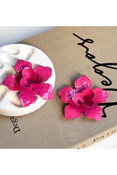 AychaAksesuar Pink big metal flower earrings brand earrings