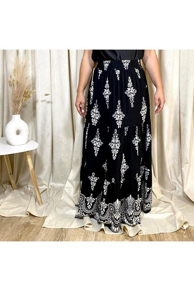 Intisimo Long, Flowy Skirt, Black/White