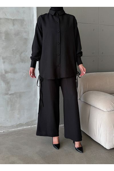 Aranlı tekstil Aerobin Fabric Rope Detail Basic Pants Tunic 2-Piece Set