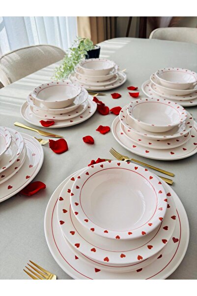 VENÜS HOME DECORATION Kalp Model 6 Kişilik 24 Parça Yemek Takımı (Kırmızı)