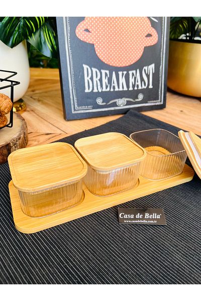 CASA DE BELLA 4 Pieces Bamboo Tray with Borosilicate Glass and Bamboo Lid Breakfast-Casa De Bella