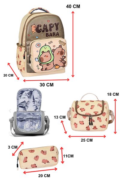 Little Jom 3-Piece Primary School Boy Bag Set, School Bag + Lunch + Pen Holder
