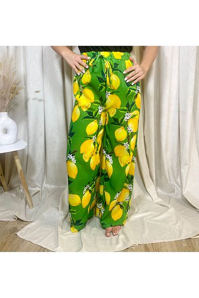 Intisimo Spring-Summer Wide Leg Pants, Lemon, Green