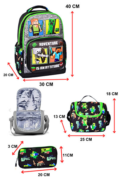 Little Jom 3'lü İlkokul Erkek Çantası Seti, Okul Çantası + Beslenme + Kalemlik
