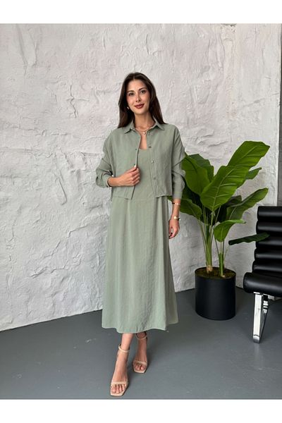 Elif Özbey Butik Σετ πουκάμισο φόρεμα με πράσινο σχοινί Çağla