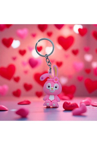 Senzavetra Cute 3D Silicone Quality Pink Rabbit Figure Keychain