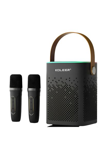 KOLEER High Power Portable Bluetooth Karaoke Speaker 360 Stereo Surround Wireless with Dual Microphone Black